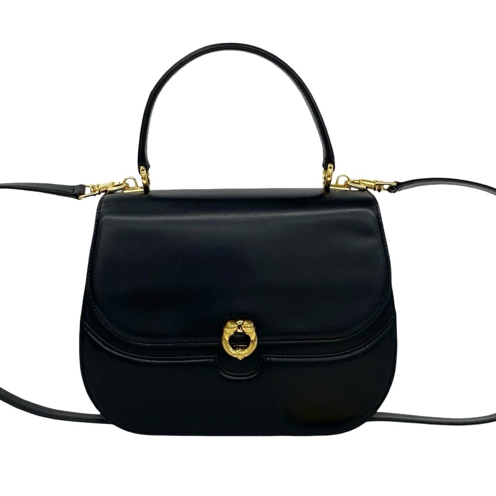 GUCCI Vintage Black Leather Horseshoe Shoulder Bag - Picture 1 of 10